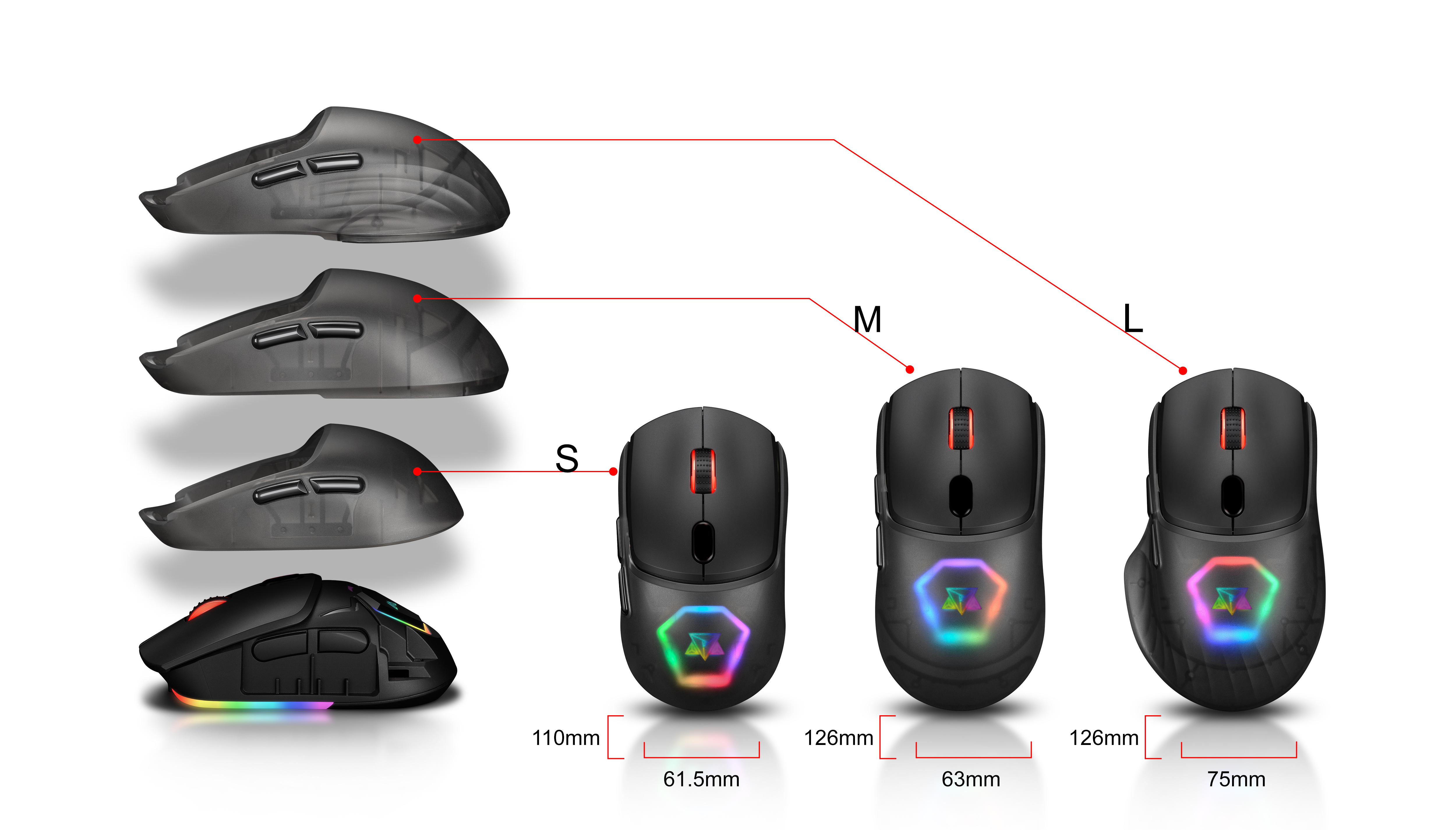 Mouse Flex M12 - Preto medidas